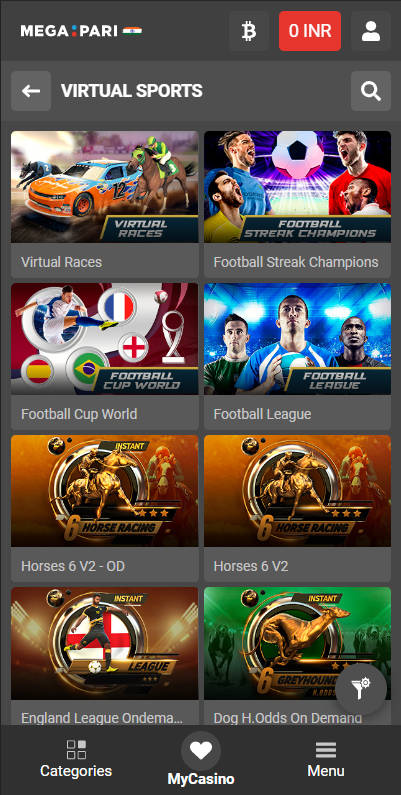 Megapari Casino - Virtual Sports - Interface